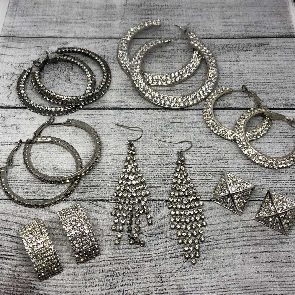 Bundle lot 7 dazzling rhinestone glam earrings statement variety